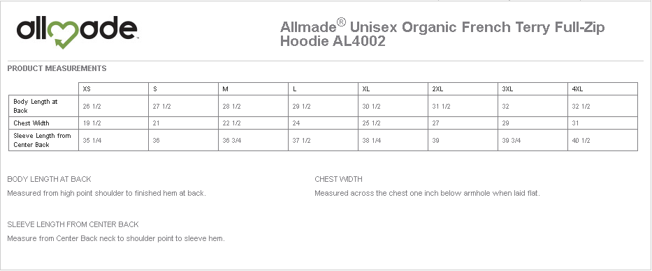 Allmade Unisex Organic French Terry Full-Zip Hoodie